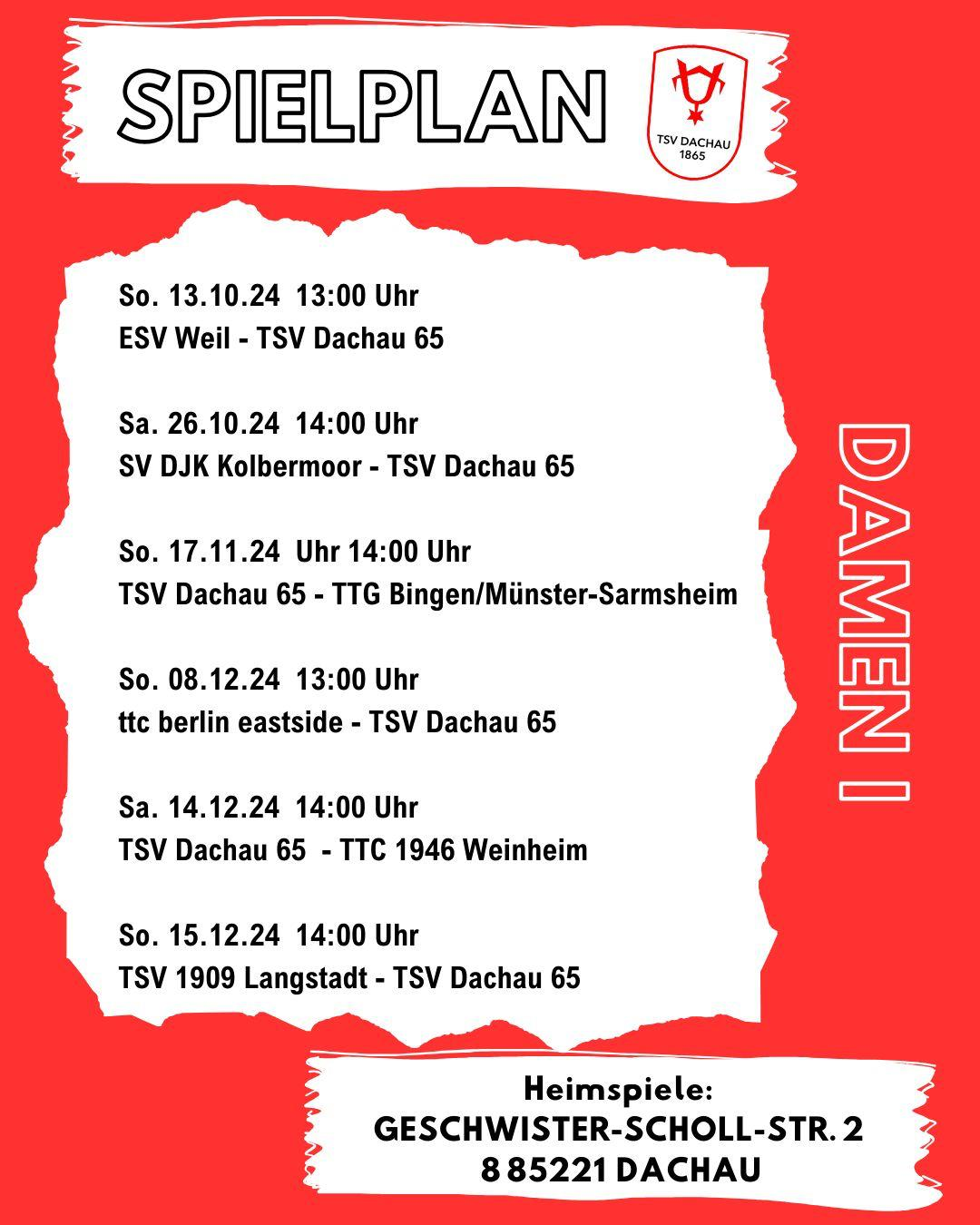 Spielplan Tischtennis Damen I -  TSV Dachau