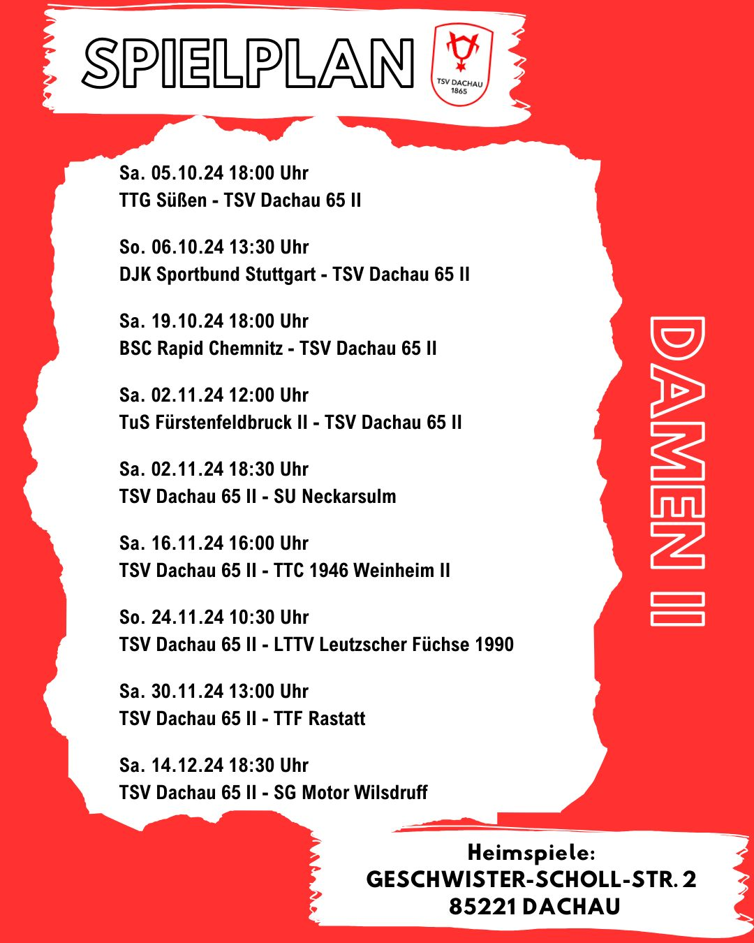 Spielplan Tischtennis Damen II -  TSV Dachau